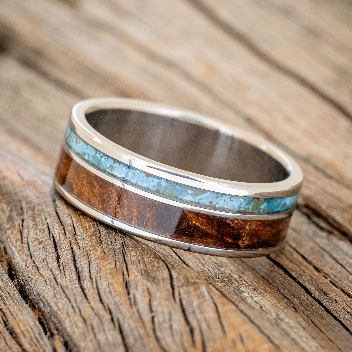"RAPTOR" - PATINA COPPER & REDWOOD WEDDING RING-2