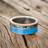 "RAPTOR" - PAUA SHELL & BLUE OPAL WEDDING BAND-3