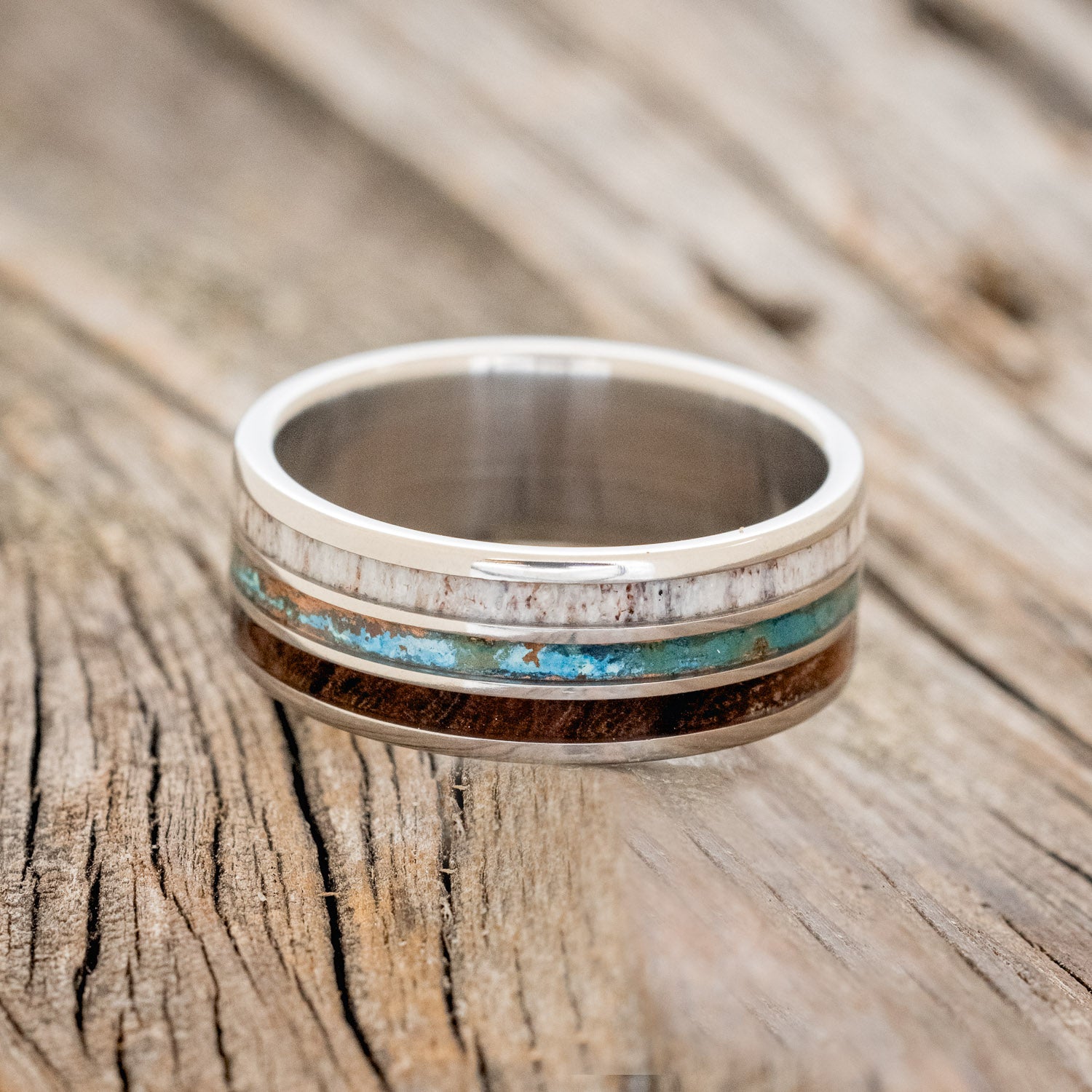 "RIO" - ELK ANTLER, PATINA COPPER & IRONWOOD WEDDING RING-3