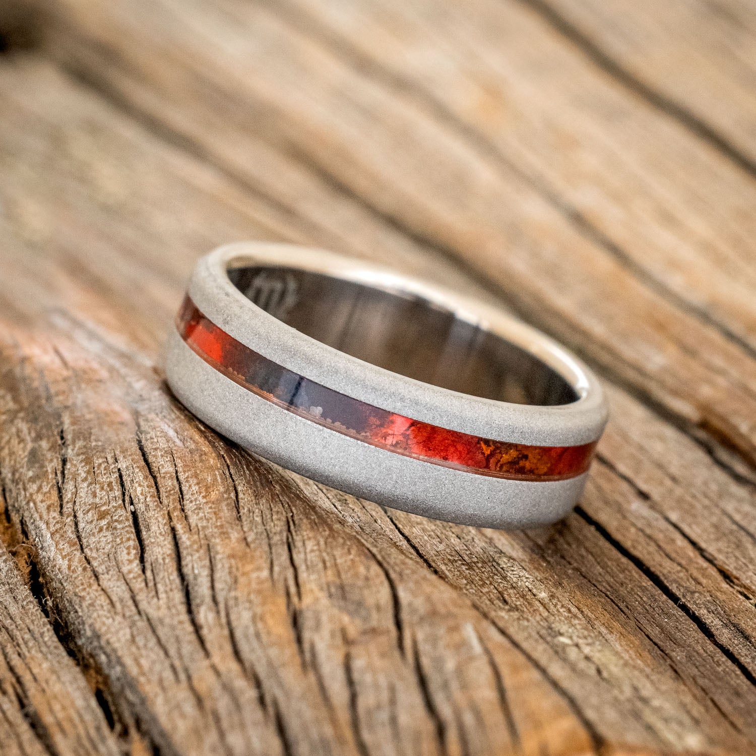 "VERTIGO" - RED PATINA COPPER WEDDING BAND WITH A SANDBLASTED FINISH-2