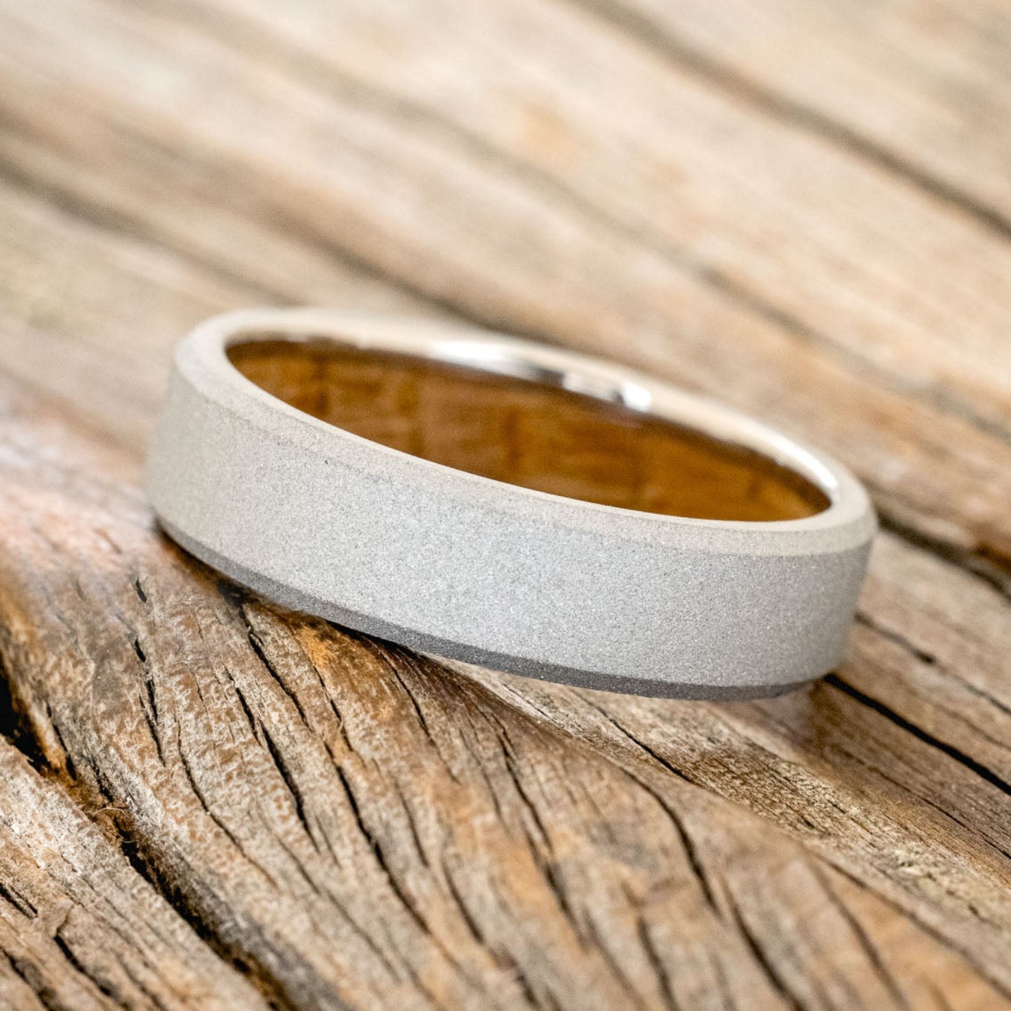 WHISKEY BARREL CHANNEL LINED RING WITH SANDBLASTED FINISH-2