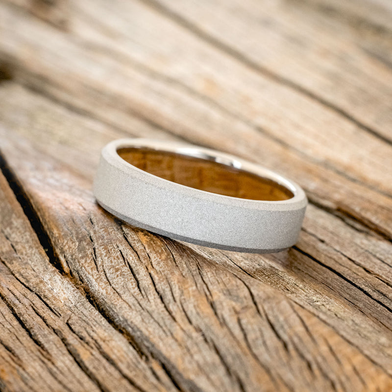 WHISKEY BARREL OAK LINED WEDDING RING WITH SANDBLASTED FINISH - READY TO SHIP-3