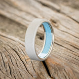 TURQUOISE LINED WEDDING BAND WITH A SANDBLASTED FINISH - READY TO SHIP-4