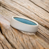 TURQUOISE LINED WEDDING BAND WITH A SANDBLASTED FINISH - READY TO SHIP-2