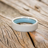 TURQUOISE LINED WEDDING BAND WITH A SANDBLASTED FINISH - READY TO SHIP-3