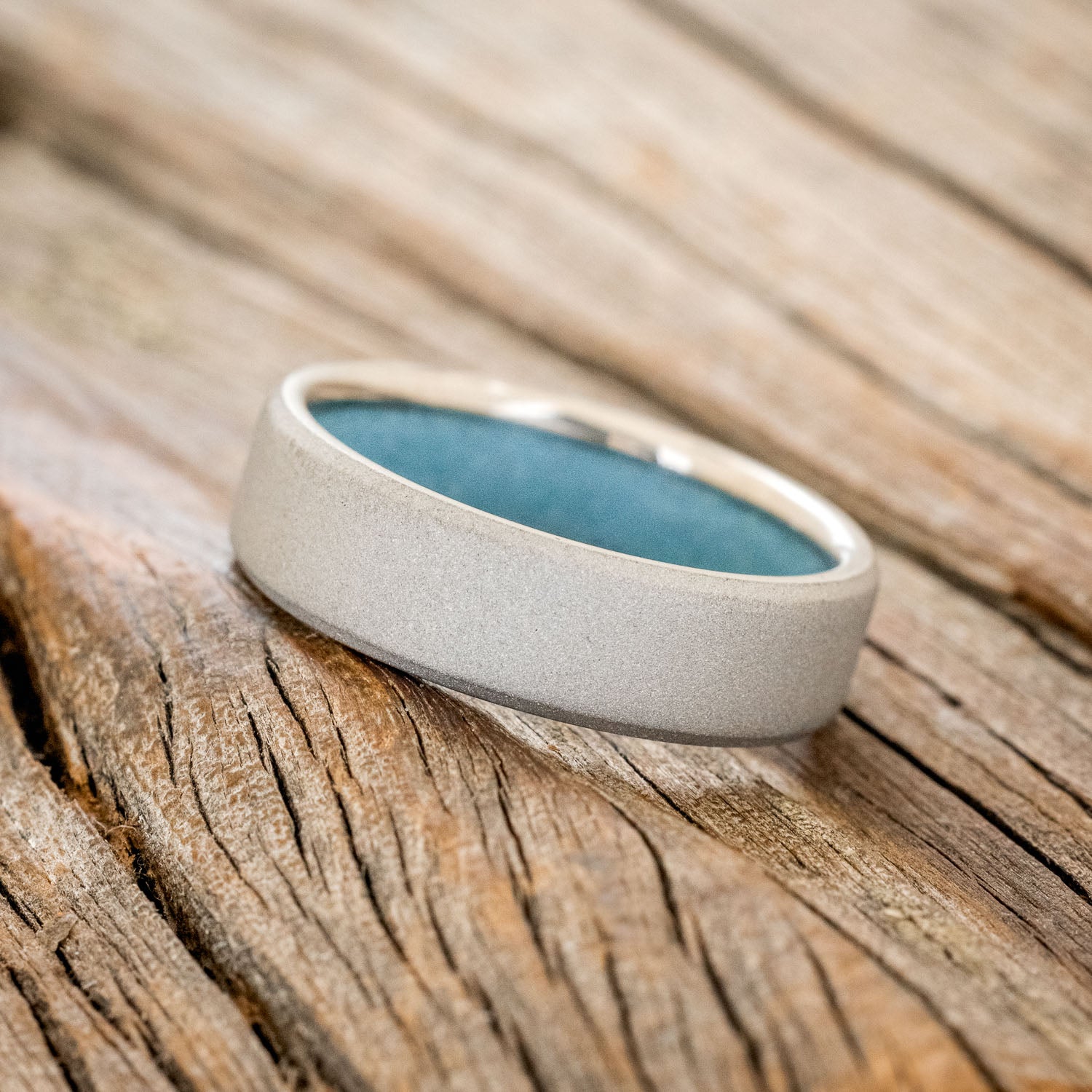 TURQUOISE LINED WEDDING BAND WITH A SANDBLASTED FINISH-2