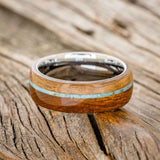 "ARGOS" - IRONWOOD, TURQUOISE & WHISKEY BARREL OAK WEDDING RING-6