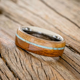 "ARGOS" - IRONWOOD, TURQUOISE & WHISKEY BARREL OAK WEDDING RING-5