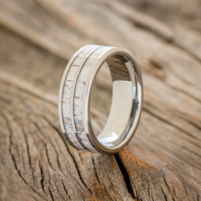 "DYAD" - ANTLER INLAY WEDDING BAND - READY TO SHIP-4