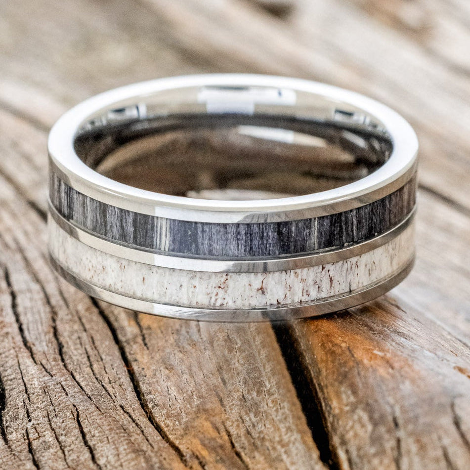 "DYAD" - GREY BIRCH WOOD & ANTLER WEDDING BAND-6