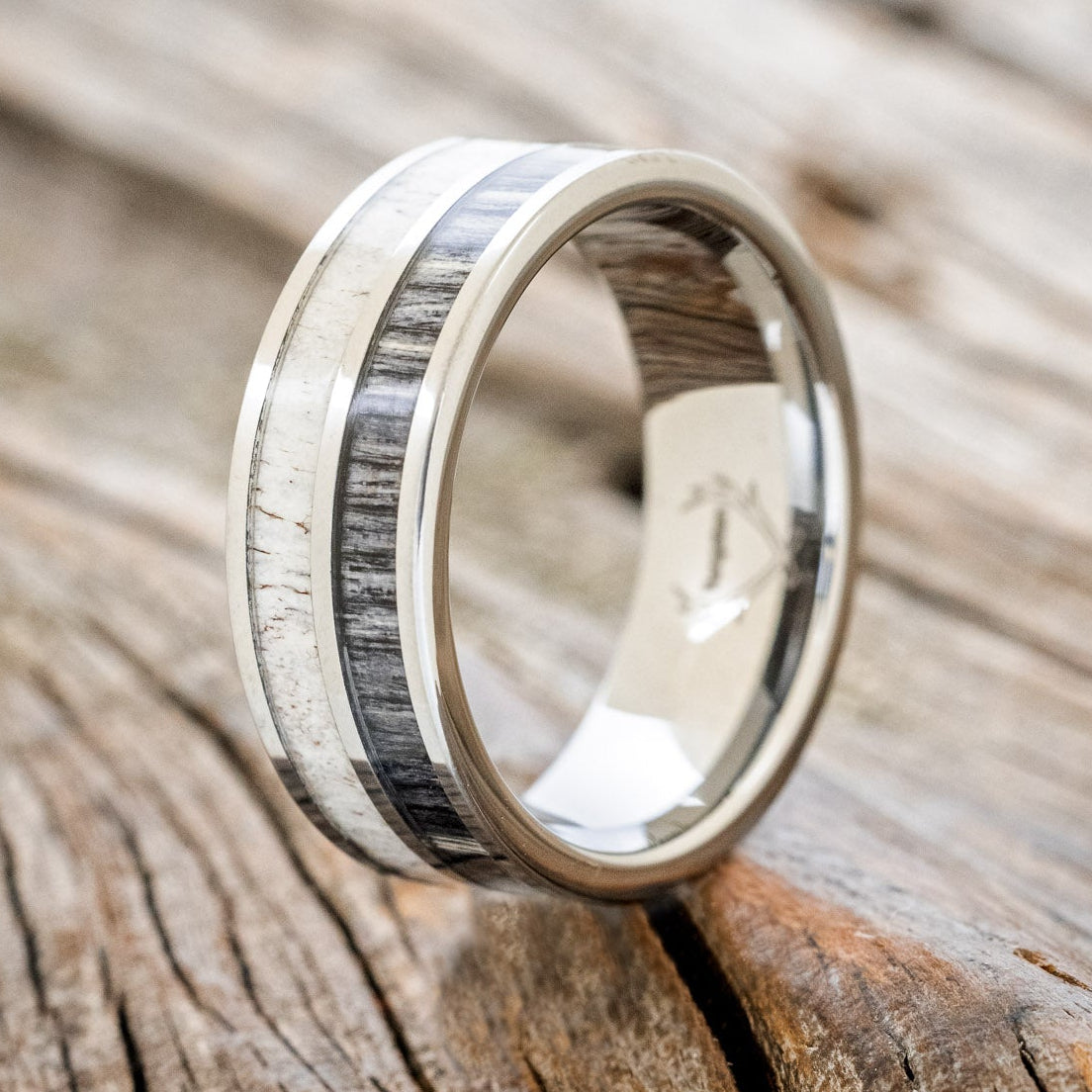 "DYAD" - GREY BIRCH WOOD & ANTLER WEDDING BAND-4