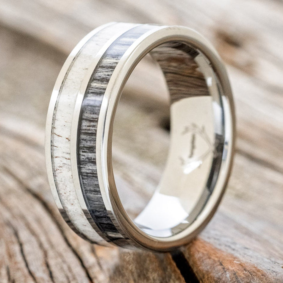 "DYAD" - GREY BIRCH WOOD & ANTLER WEDDING BAND-4
