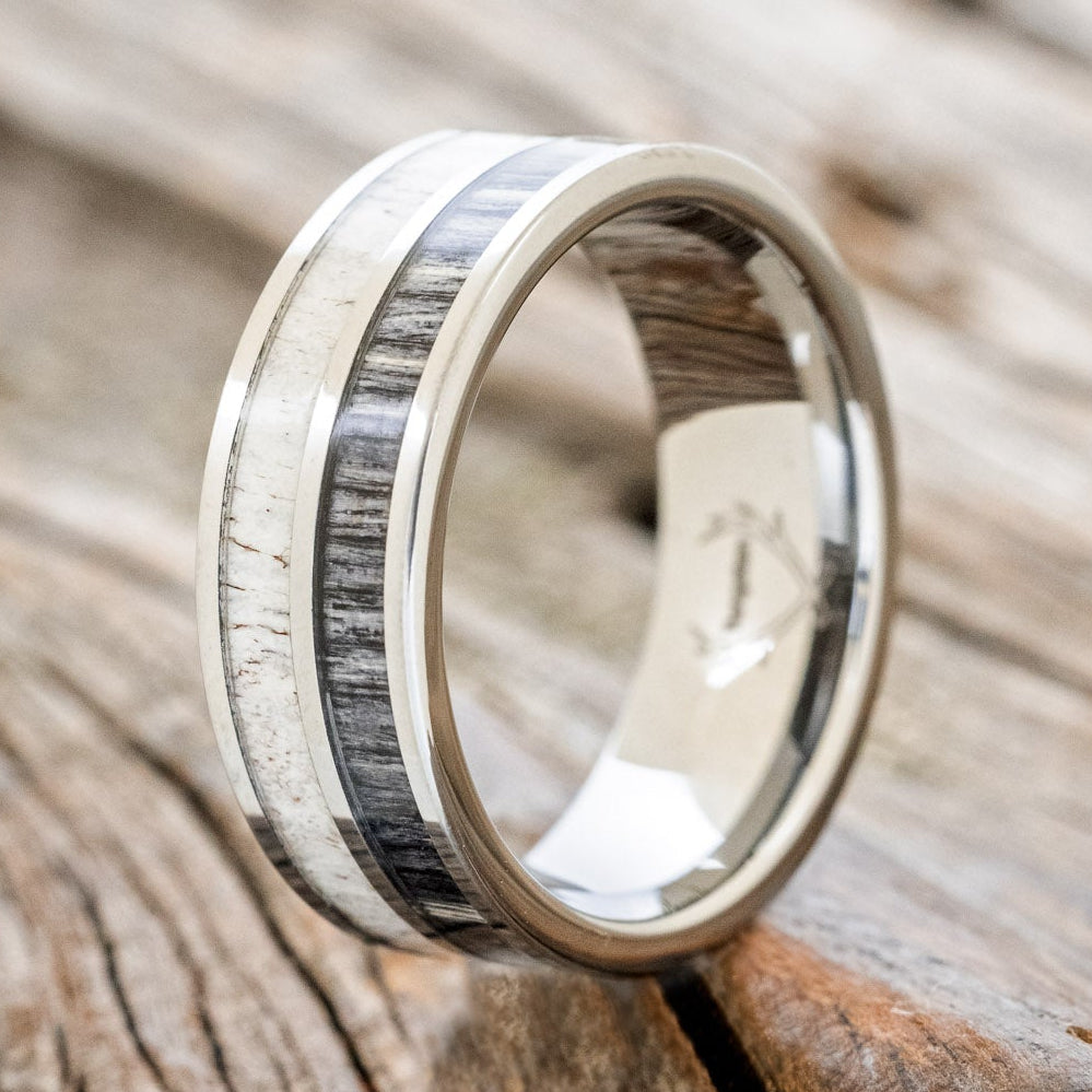 "DYAD" - GREY BIRCH WOOD & ANTLER WEDDING BAND - READY TO SHIP-4