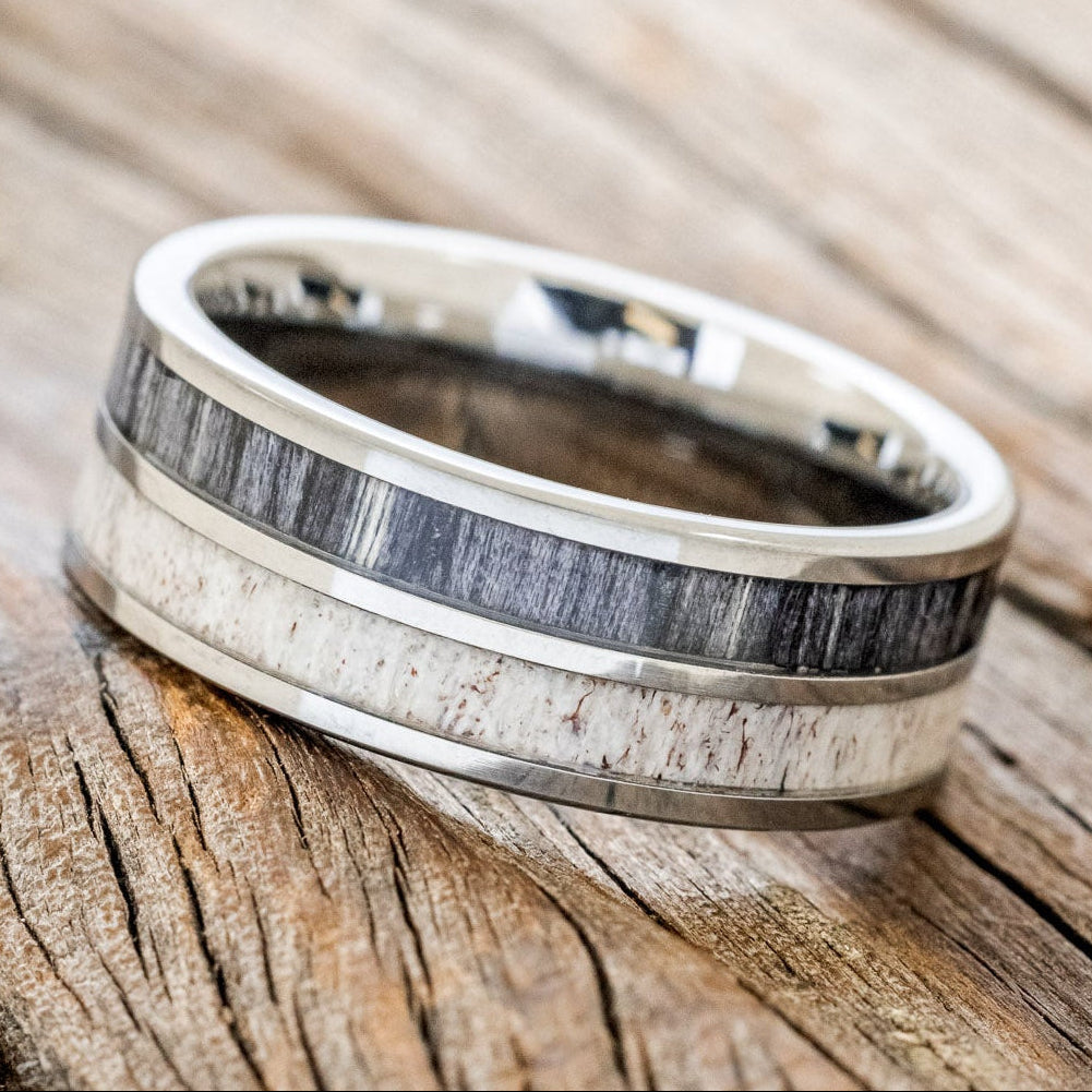 "DYAD" - GREY BIRCH WOOD & ANTLER WEDDING BAND-5