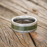 "APOLLO" - FACETED TUNGSTEN WEDDING BAND WITH MOSS INLAY-3