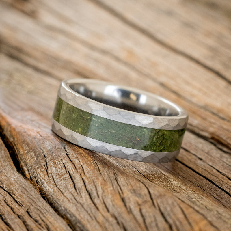 "APOLLO" - FACETED TUNGSTEN WEDDING BAND WITH MOSS INLAY-2