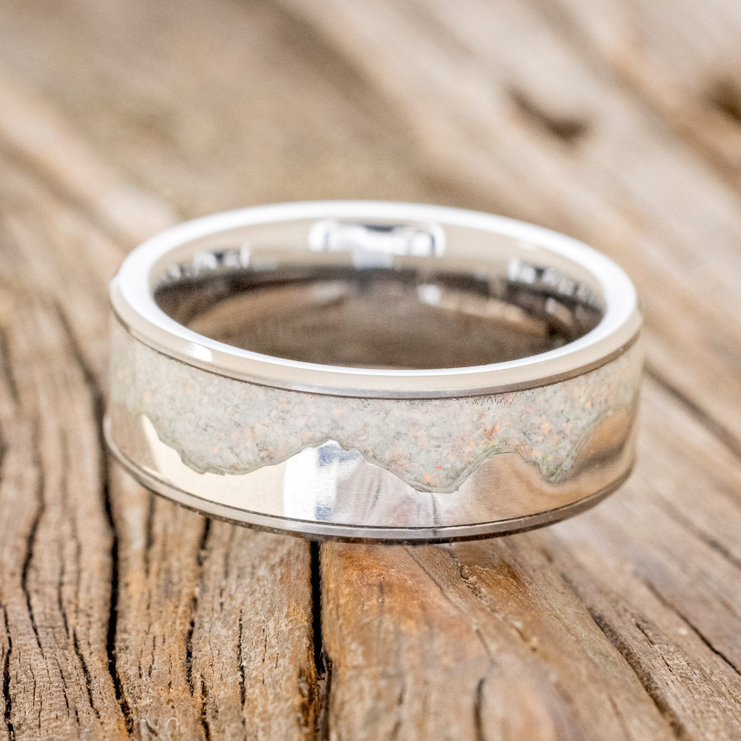 "HELIOS" - FIRE & ICE OPAL WITH SILVER MOUNTAIN RANGE WEDDING RING-9