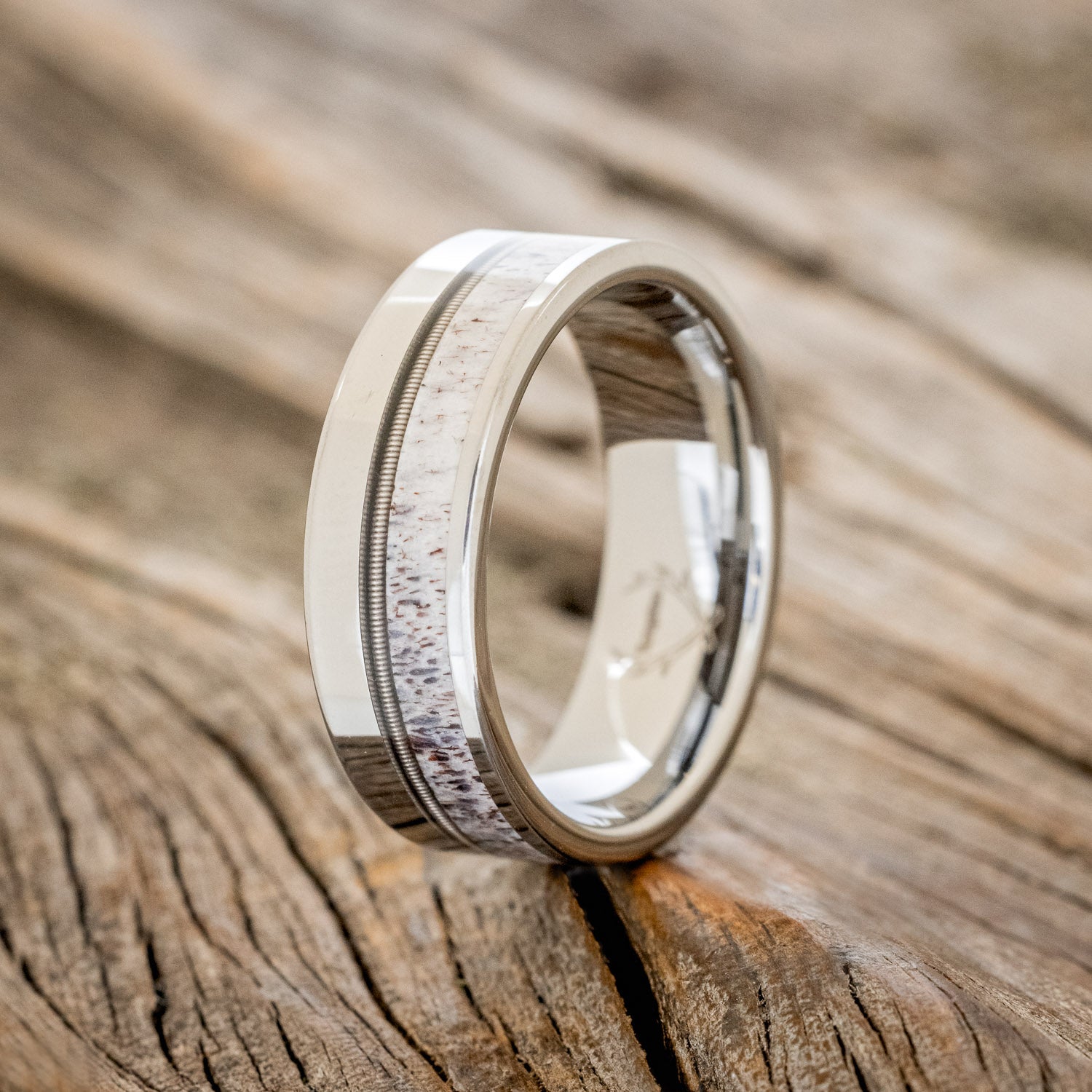 "TANNER" - GUITAR STRING & ANTLER WEDDING BAND-4
