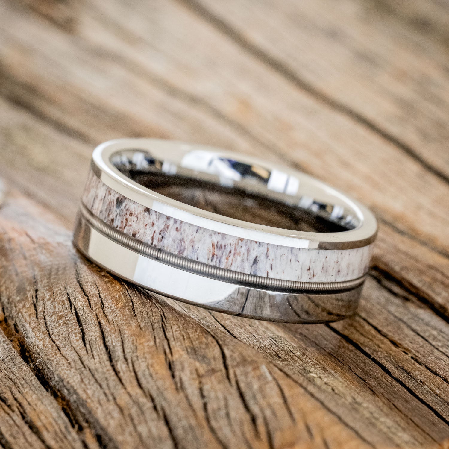 "TANNER" - GUITAR STRING & ANTLER WEDDING BAND-5