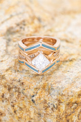 "LINA" - PRINCESS CUT MOISSANITE WEDDING SET WITH TURQUOISE RING GUARD