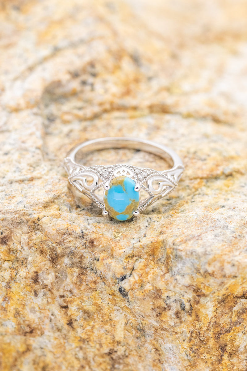 "RELICA" - OVAL TURQUOISE ENGAGEMENT RING WITH DIAMOND ACCENTS