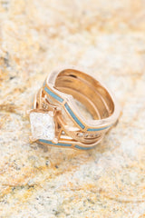 "LINA" - PRINCESS CUT MOISSANITE WEDDING SET WITH TURQUOISE RING GUARD