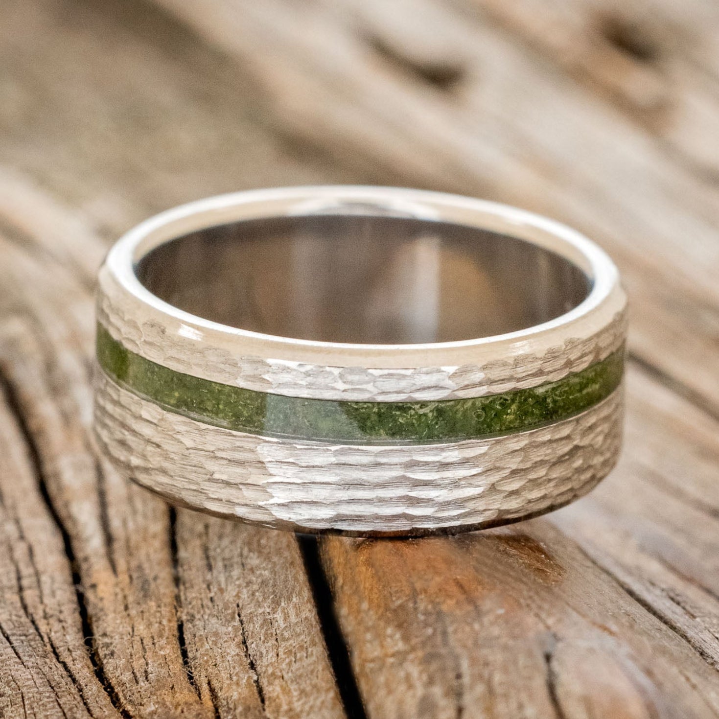 "VERTIGO" - MOSS WEDDING BAND WITH A HAMMERED FINISH-3