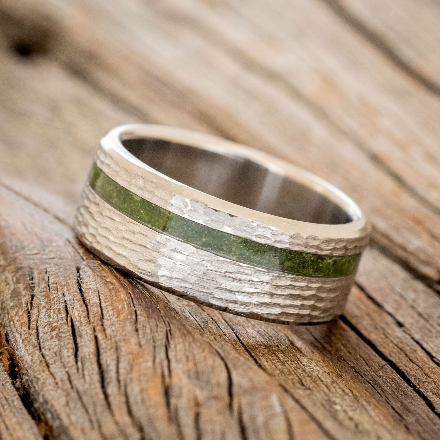 "VERTIGO" - MOSS WEDDING BAND WITH A HAMMERED FINISH-2