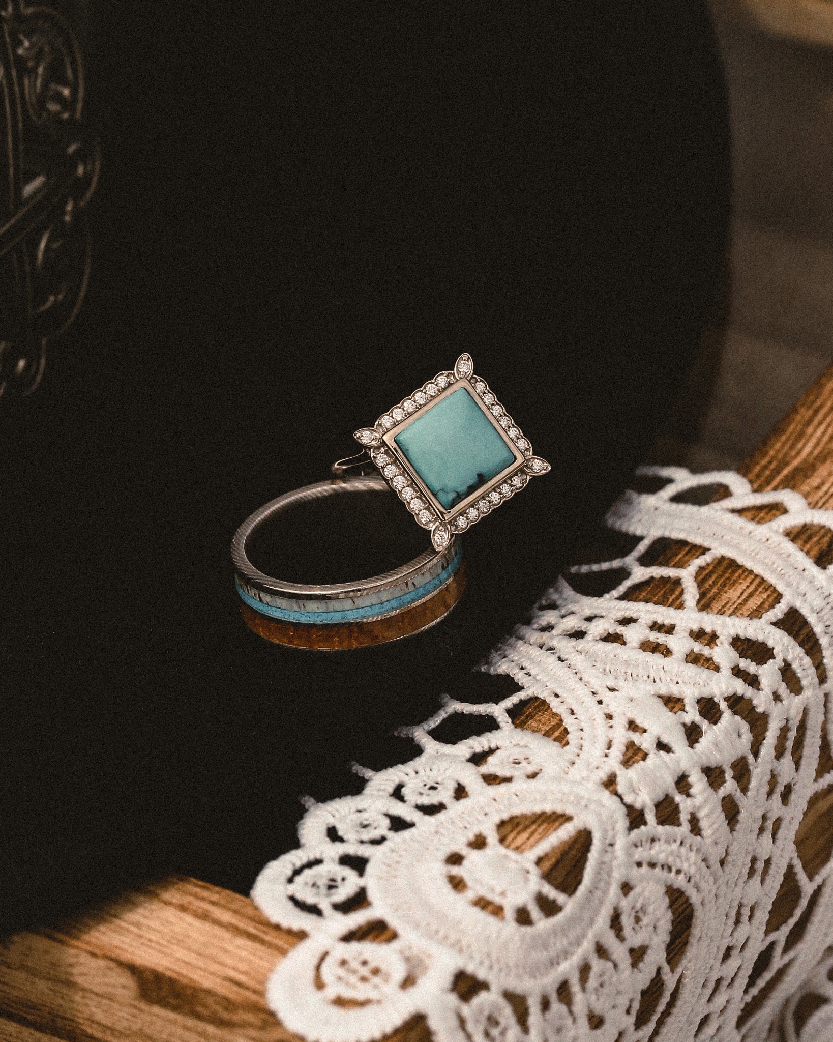 "ZARA" - BEZEL TURQUOISE & DIAMOND ACCENTS ENGAGEMENT RING-8