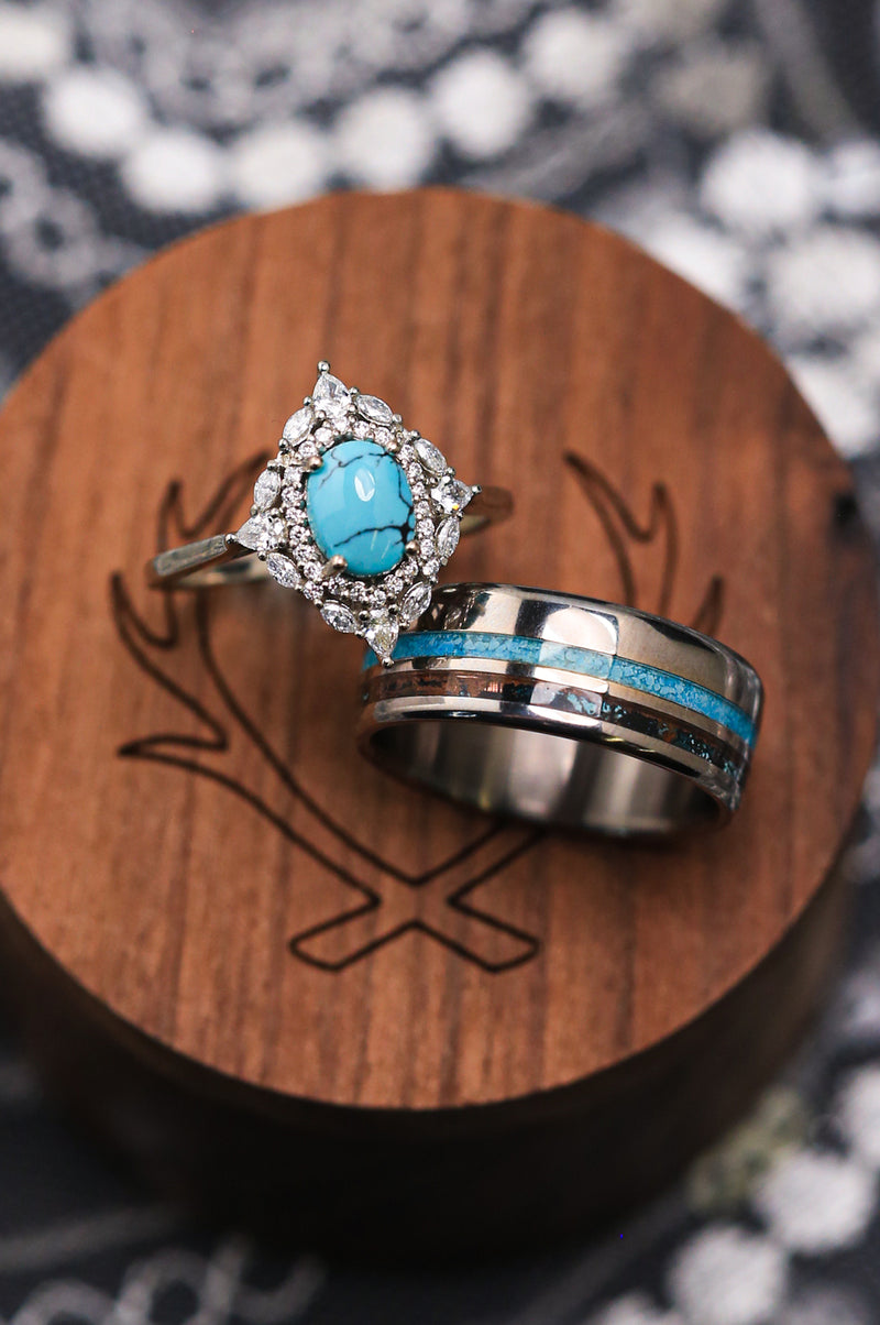 "COSMO" - TURQUOISE & PATINA COPPER WEDDING BAND