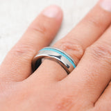 "VERTIGO" - IRONWOOD WEDDING RING WITH ANTLER LINED BAND-29