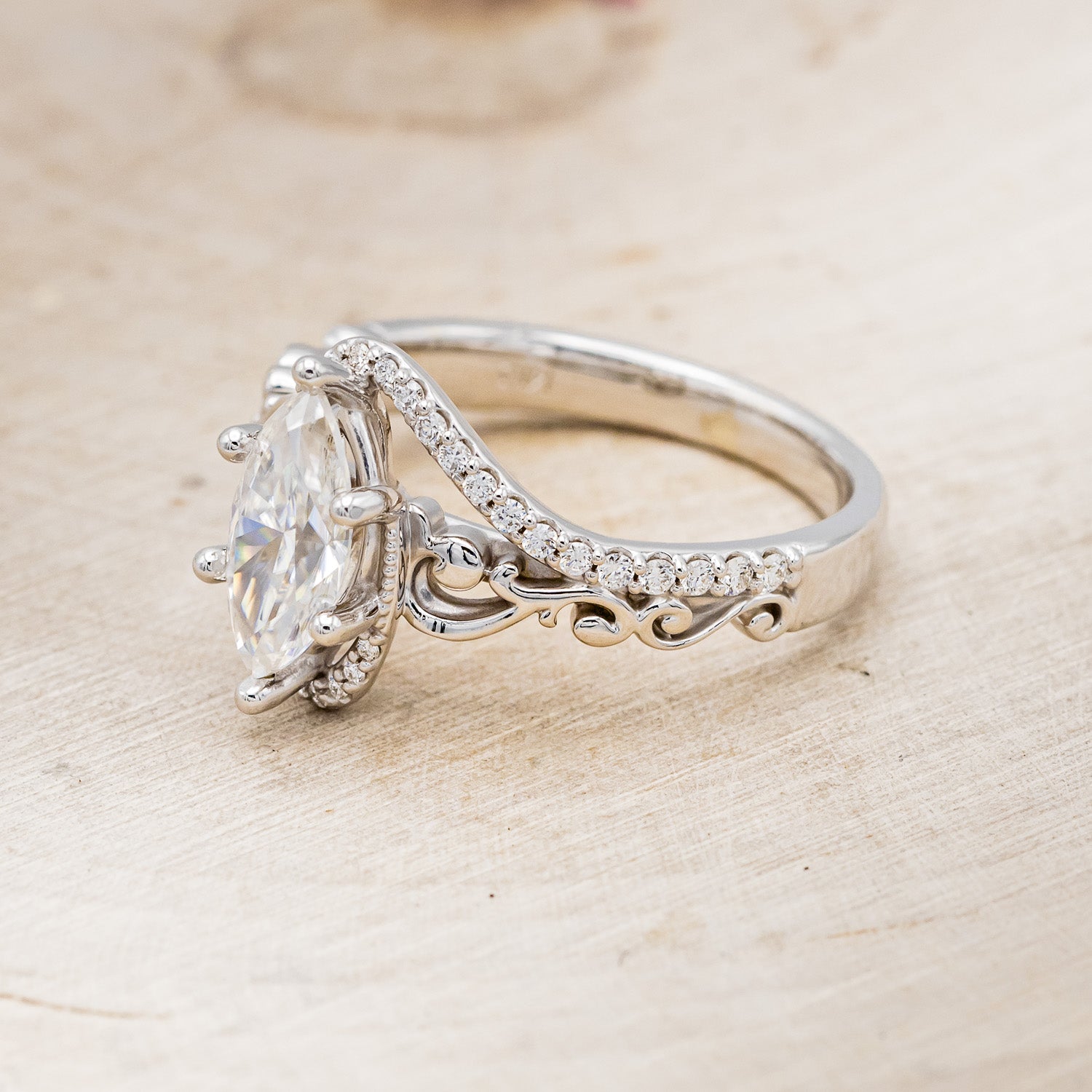 "SCARLET" - MARQUISE CUT MOISSANITE ENGAGEMENT RING WITH DIAMOND ACCENTS-3