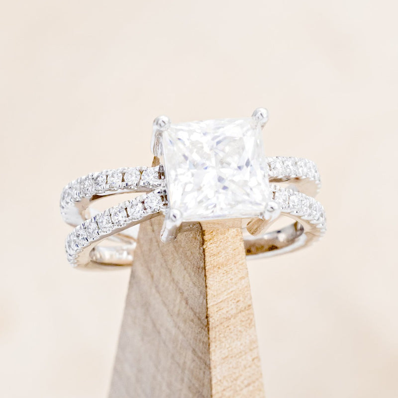 "ANASTASIA" - PRINCESS CUT MOISSANITE ENGAGEMENT RING WITH DIAMOND ACCENTS