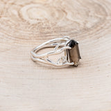 "ARTEMIS" - ELONGATED HEXAGON SMOKY QUARTZ ENGAGEMENT RING WITH DIAMOND ACCENTS & ANTLER STYLE STACKER