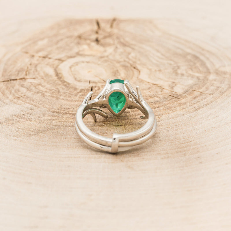 "ARTEMIS" - PEAR-SHAPED LAB-GROWN EMERALD ENGAGEMENT RING WITH AN ANTLER-STYLE RING GUARD-5