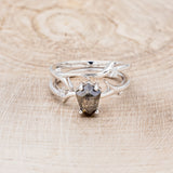 "ARTEMIS" - SHIELD CUT SALT & PEPPER DIAMOND ENGAGEMENT RING WITH DIAMOND ACCENTS & STACKING BAND