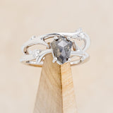 "ARTEMIS" - SHIELD CUT SALT & PEPPER DIAMOND ENGAGEMENT RING WITH DIAMOND ACCENTS & STACKING BAND