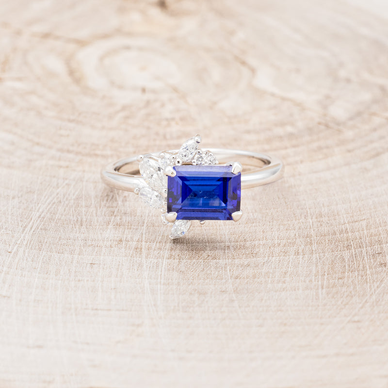 "AURAE" - EMERALD CUT LAB-GROWN SAPPHIRE ENGAGEMENT RING WITH DIAMOND ACCENTS