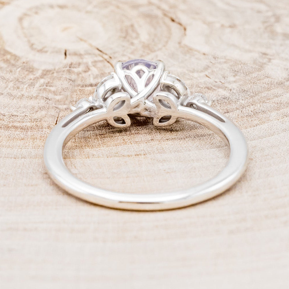 "BLOSSOM" - ROUND CUT LAVENDER QUARTZ ENGAGEMENT RING WITH LEAF SHAPED DIAMOND ACCENTS-5
