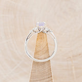 "BLOSSOM" - ROUND CUT LAVENDER QUARTZ ENGAGEMENT RING WITH LEAF SHAPED DIAMOND ACCENTS