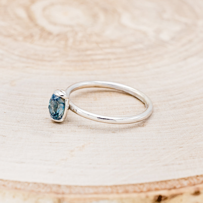 "MON PETIT" - BRIDAL SUITE - OVAL CUT MONTANA SAPPHIRE ENGAGEMENT RING WITH DIAMOND CUFF STACKER & FLAT GOLD BAND
