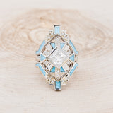 "CALLIANDRA" - BRIDAL SUITE - PRINCESS CUT MOISSANITE ENGAGEMENT RING WITH DIAMOND ACCENTS, TURQUOISE, & TRACERS