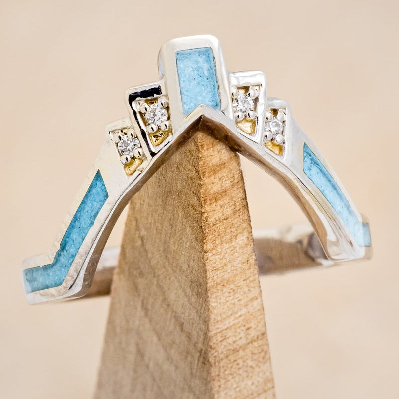 "CALLIANDRA" - BRIDAL SUITE - PRINCESS CUT MOISSANITE ENGAGEMENT RING WITH DIAMOND ACCENTS, TURQUOISE, & TRACERS-19