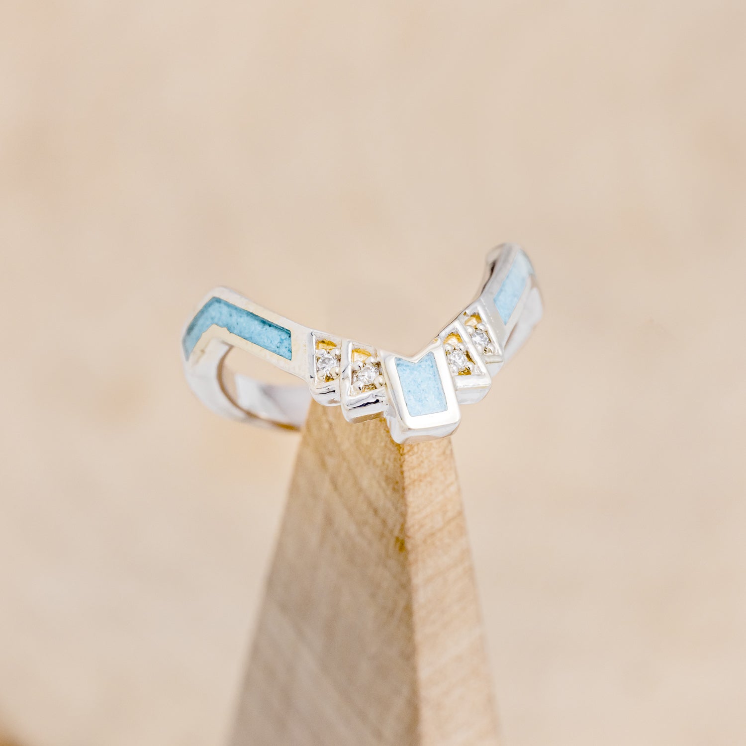 "CALLIANDRA" - BRIDAL SUITE - PRINCESS CUT MOISSANITE ENGAGEMENT RING WITH DIAMOND ACCENTS, TURQUOISE, & TRACERS-20