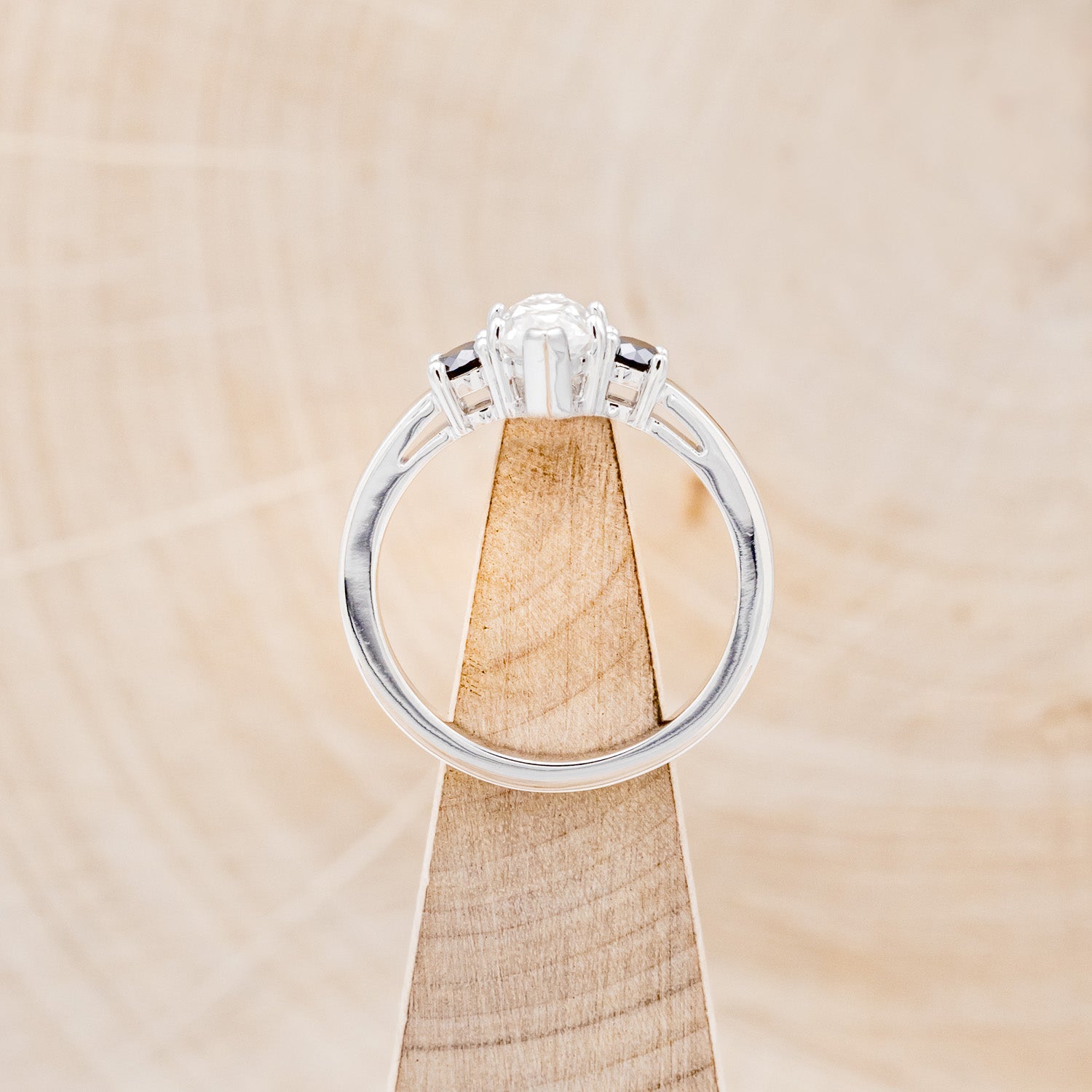 MARQUISE CUT MOISSANITE ENGAGEMENT RING WITH BLACK DIAMOND ACCENTS & "CARA" TRACER-11