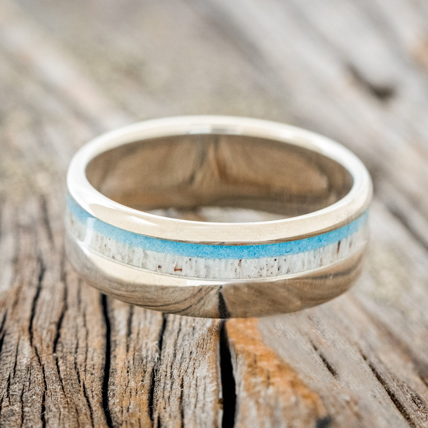"CASTOR" - MATCHING SET OF ANTLER & TURQUOISE WEDDING BANDS-11