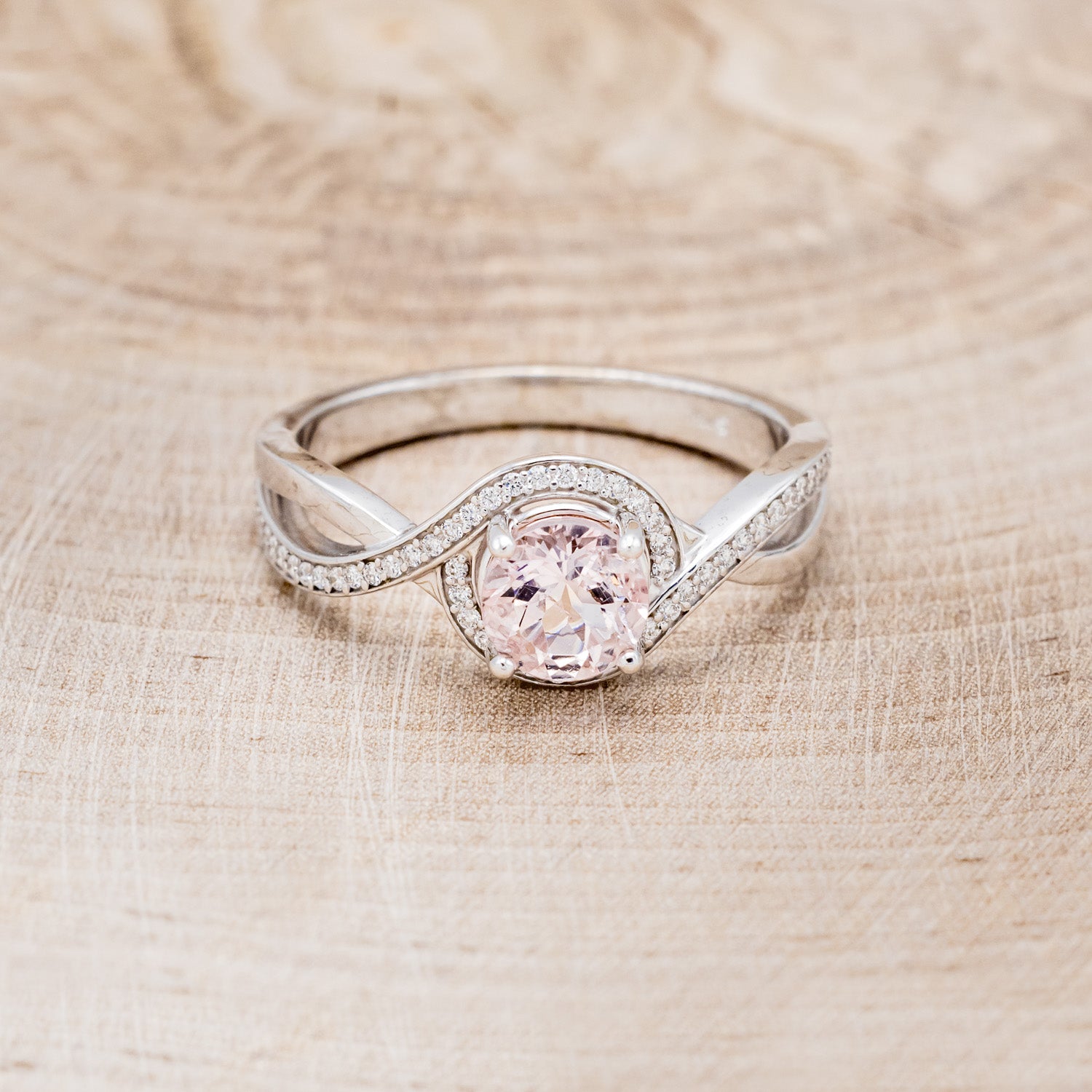 "CHARLOTTE" - ROUND CUT MORGANITE ENGAGEMENT RING WITH DIAMOND ACCENTS-10