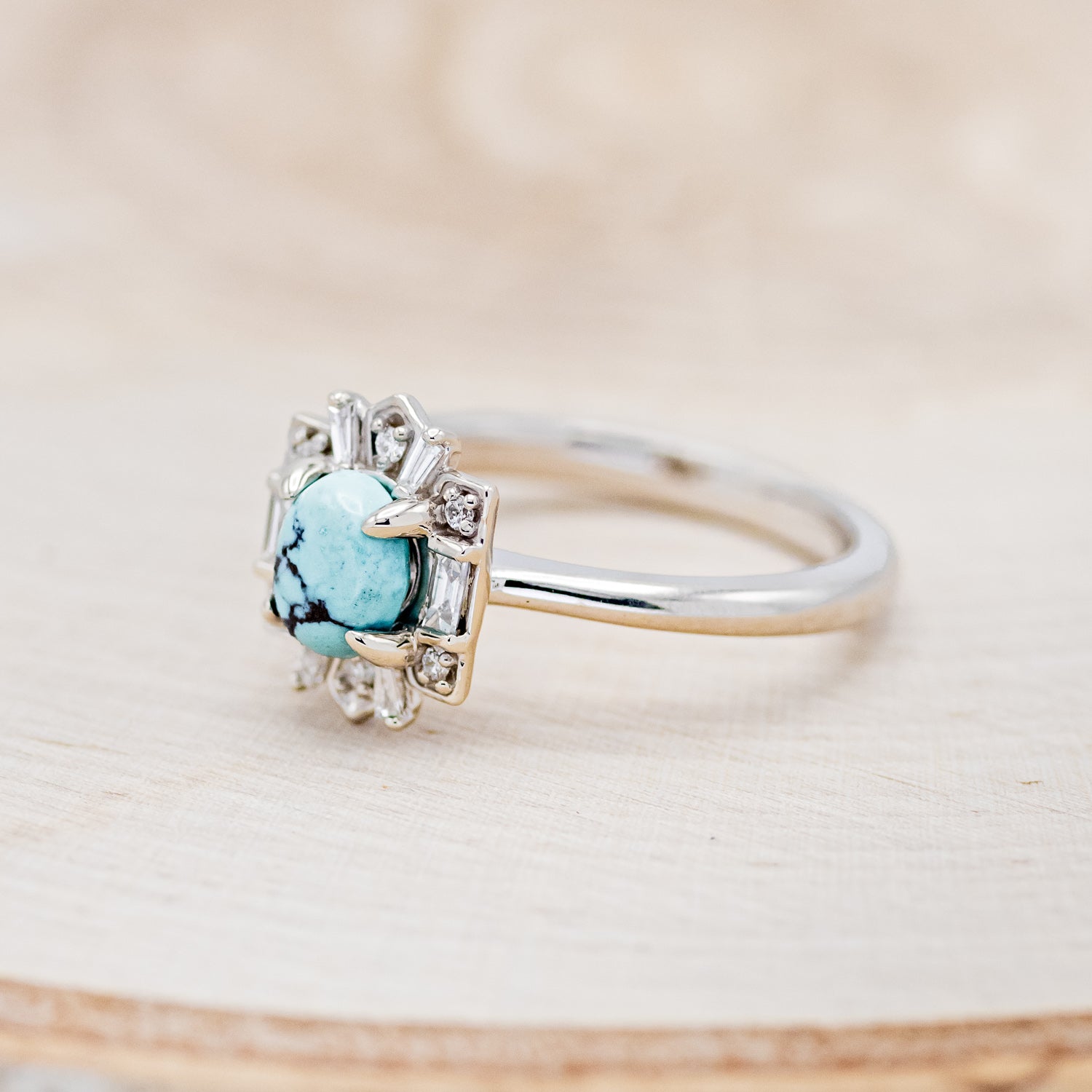 "CLEOPATRA" - OVAL TURQUOISE ENGAGEMENT RING WITH DIAMOND ACCENTS-9