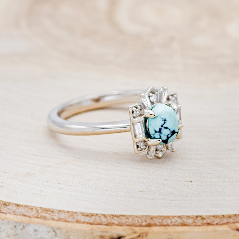 "CLEOPATRA" - OVAL TURQUOISE ENGAGEMENT RING WITH DIAMOND ACCENTS-8