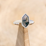 "CORA" - ELONGATED HEXAGON CUT MOSS AGATE SOLITAIRE ENGAGEMENT RING